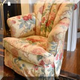 F33. Rose print channel back chair. 33”h x 33”w x 33”d 